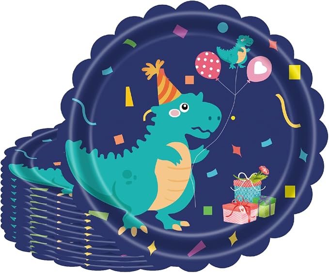 Dinosaur Birthday Paper Plates 7 Inch Scalloped Party Dessert Plates 50 Pcs by Unknown