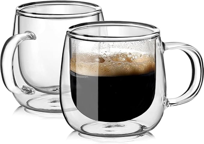 Large Double Walled Glass Coffee Mugs Beer Cups 24oz set of 2, Insulated Clear by BNUNWISH