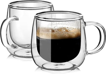Large Double Walled Glass Coffee Mugs Beer Cups 24oz set of 2, Insulated Clear by BNUNWISH