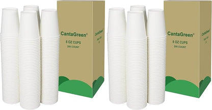 CantaGreen 200 Count 8 OZ Heavy-duty White Paper Coffee Cups, Disposable Hot by CantaGreen