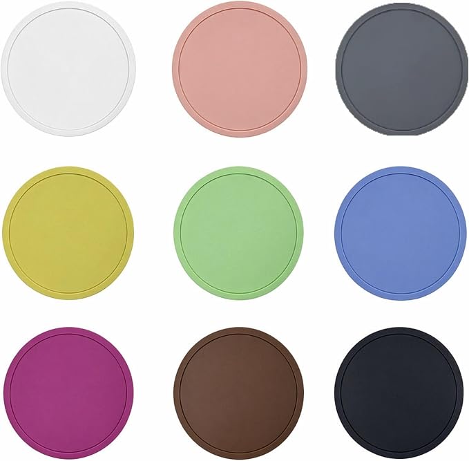 9 Colors Silicone Round Coasters Set, Heat Resistant Non-Slip Drink Coasters by Meisuitd