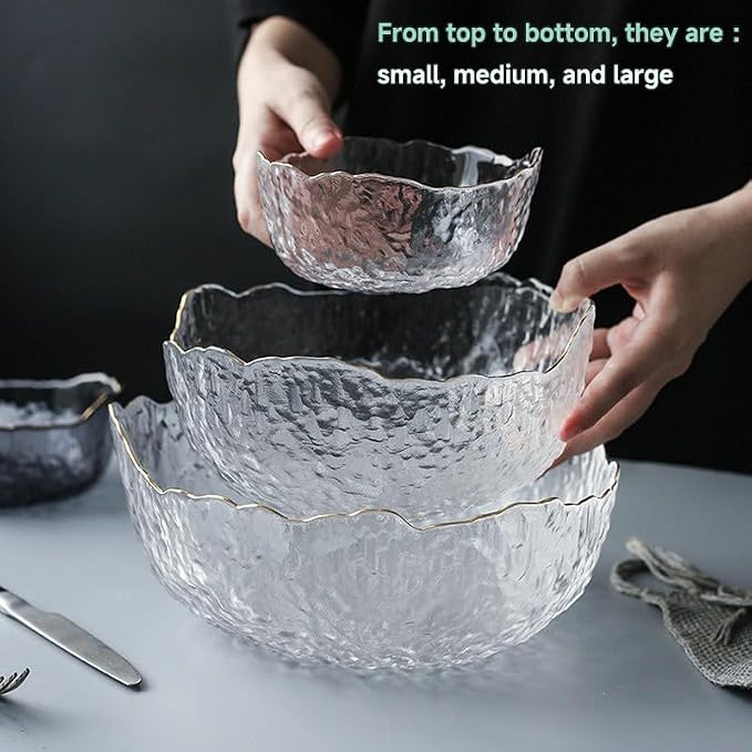 Glass Bowl for Salad Candy Fruit, Decorative Bowl-Clear Gold, Snack Dessert - Image 6
