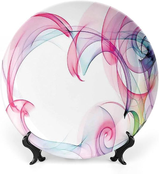 Ceramic Plates, Abstract Decor Decorative Ceramic Plates, Colorful Smock Artwork Futuristic Decor, 7 Inch, Household Plates Decorative, Multy