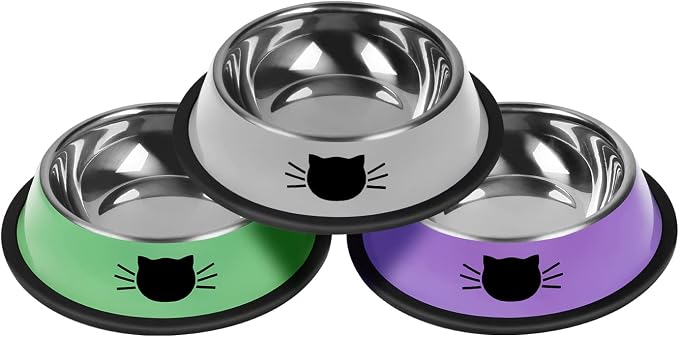 Serentive 3Pcs Cat Bowls, Non-Slip Stainless Steel, 7 Oz, Suitable by Serentive