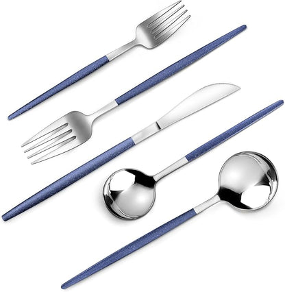 VANVRO Mirror Silver Blue Silverware Set, 20-Piece Stainless Steel Flatware Set by VANVRO