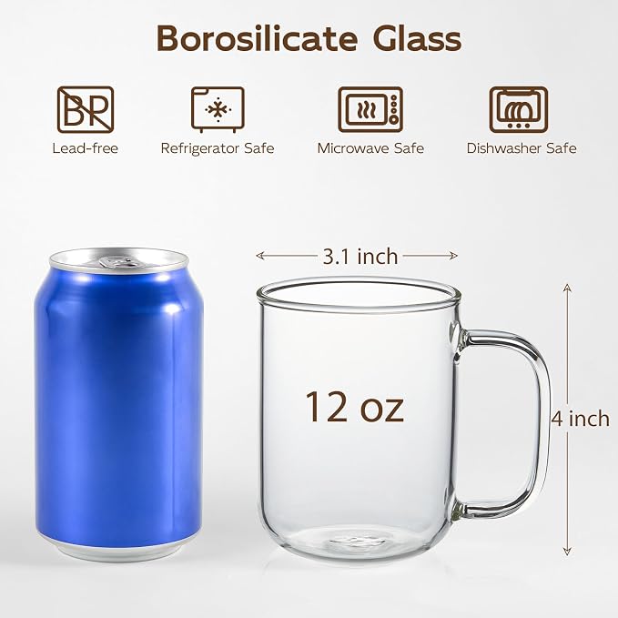 Glass Coffee Mugs, 12 oz iced coffee cups, Glass Mugs - Image 4
