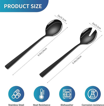 Black Salad Utensils Set, 9.4 Inch Stainless Steel Salad Tossing Spoon And Fork - Image 2