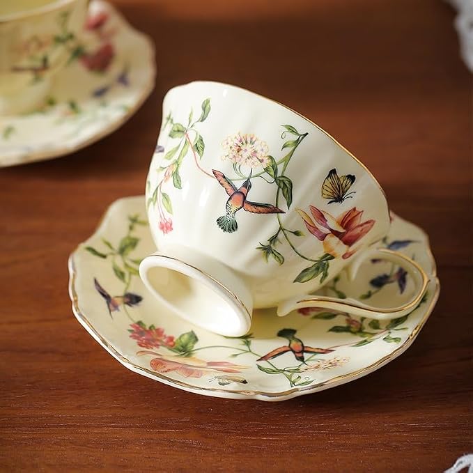 8 oz Vintage flower Ceramic cup and 6" saucer set - Image 8
