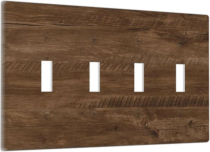 Light Switch Cover Brown Rustic Wood Grain Farmhouse 4 Gang Switch Plate Quad Toggle Wall Plates Decorative Switchplate Electrical Outlet Cover for Cabin Bedroom Decor
