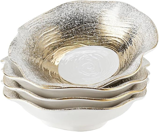 10.4 Inch Ceramic Serving Bowl, Lotus Leaf Wave Edge with Gradual Star Pattern, Handmade Reinforced Porcelain Pasta Bowl, Dishwasher Safe Tableware