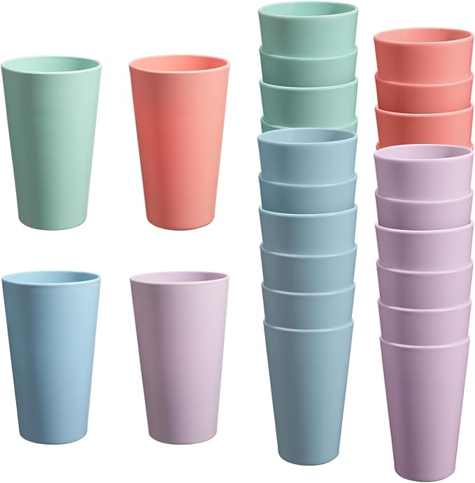 24 Pcs Unbreakable Plastic Cups Set, 20 oz Reusable Plastic Cups, Stackable by StayHealthyStayHappy