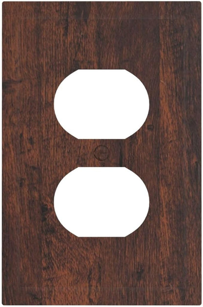 Outlet Covers Brown Red Rustic Wood Grain Retro Farmhouse 1 Gang Duplex Light Switch Cover Plate Decorative Wall Plates Electrical Switchplate Receptacle for Farmhouse Cabin Decor（2 Pack）