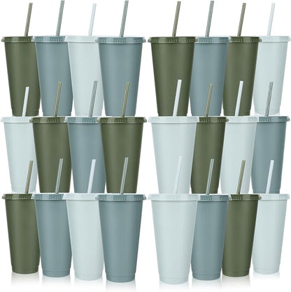 24 Pack Plastic Tumblers with Lids and Straws, Reusable Cups with Lids Plastic by LEIFEOSH