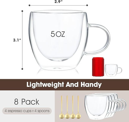 VENVENWEAVS Espresso Cups Set Of 4, Double Wall 5OZ Hand Blown coffee Shots - Image 2