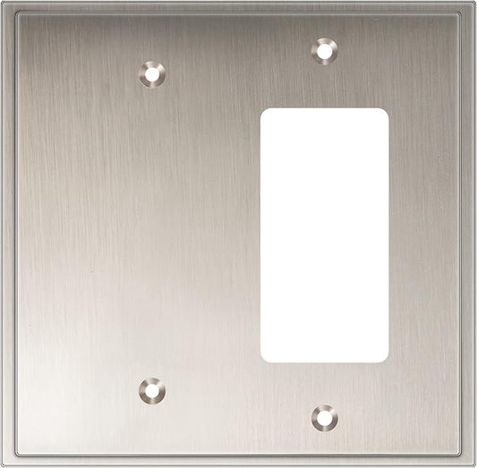 Henne Bery Soft Modern Decorative Wall Plate Switch Plate Outlet Cover (Blank/Decorator, Satin Nickel)