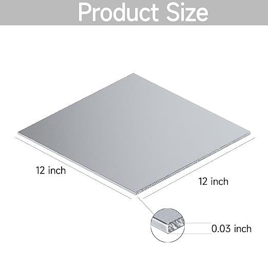304 Stainless Steel Sheet - 2PCS 12" X 12" X 1/32" Thin Stainless Steel Plate 1/32 Inch Thickness with Protective Film Metal Sheets Shim Stock for Kitchen DIY Crafting (305 x 305 x 0.76 mm)