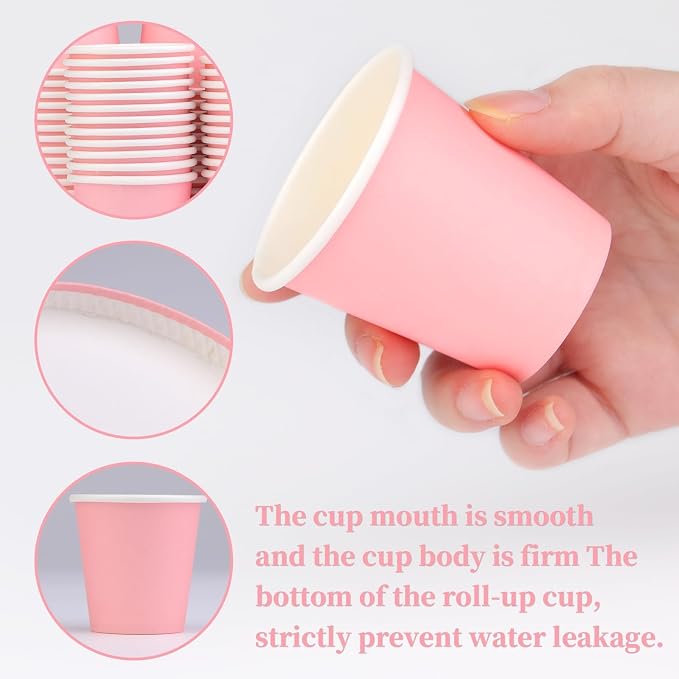 3 oz Small Paper Cups, 50 Pack Bathroom Cups Mouthwash Cups Pink | 3 oz - Image 3