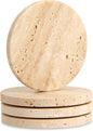 Natural Travertine Coasters Set of 4, 4 inch Round Stone | Stone Coasters by Unknown