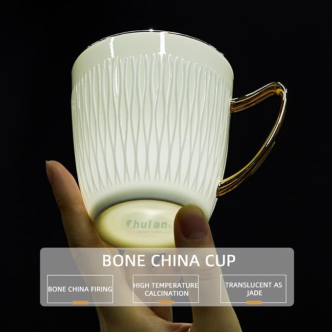 Luxury Bone China Coffee Mug Set of 2, 8oz Lightweight White Fine Bone China - Image 6