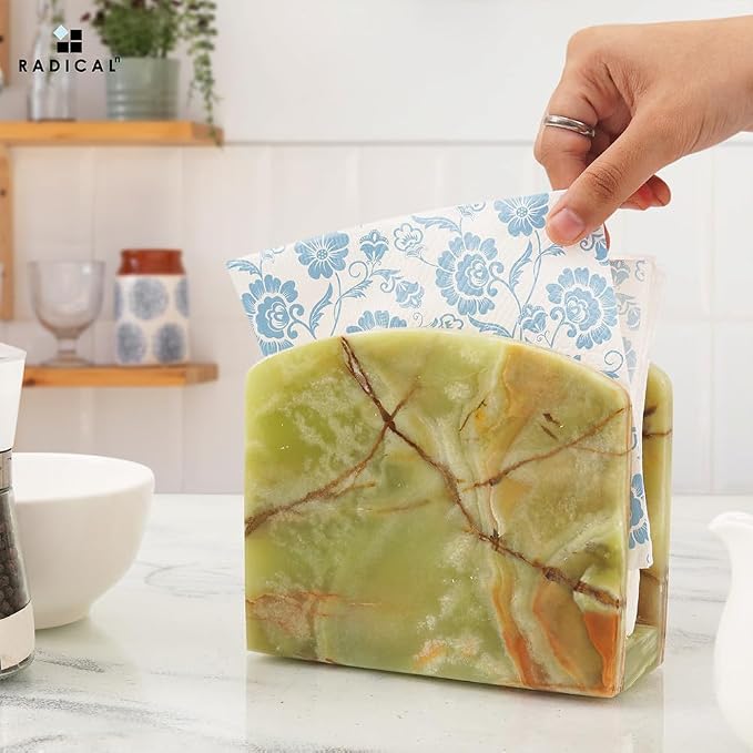 Radicaln Marble Napkin Holder 5.5" Inches Green Onyx Handmade Simple Modern - Image 2