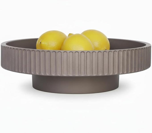 JUPTR 12” Fluted Concrete Fruit Bowl – Heavyweight Pedestal Decorative Bowl for Table Centerpiece, Entryway Catch-All & Modern Home Décor (Charcoal)