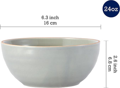 Bico Light Sage Green 24oz Stoneware Cereal Bowls Set, Microwave and Dishwasher - Image 2