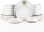 AmorArc Ceramic Dinnerware Sets with Pasta Bowls for 4, Handpainted Plates and Bowls Set with Rustic Terracotta Underside, Scratch Resistant Dishes Set, Dishwasher & Microwave Safe, 16 Pcs-White