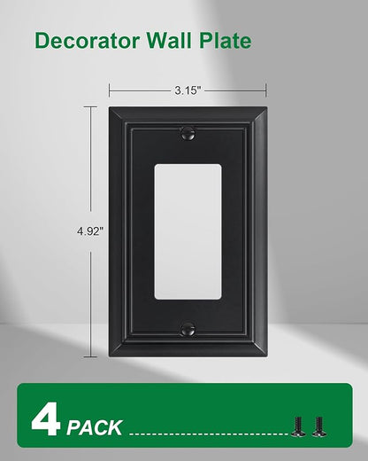 4-Pack Decorator Wall Plate Cover, Black Decorative Switch Plates and Outlet Covers, Durable Natural Bamboo Fiber Wall Plates for Electrical Outlets, Receptacle, GFCI Outlet, Dimmer Switch