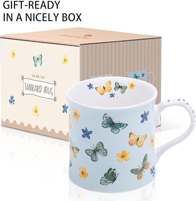 Colorful Butterfly & Floral Coffee Mug – 12 oz Premium New Bone China Blue Tea - Image 4