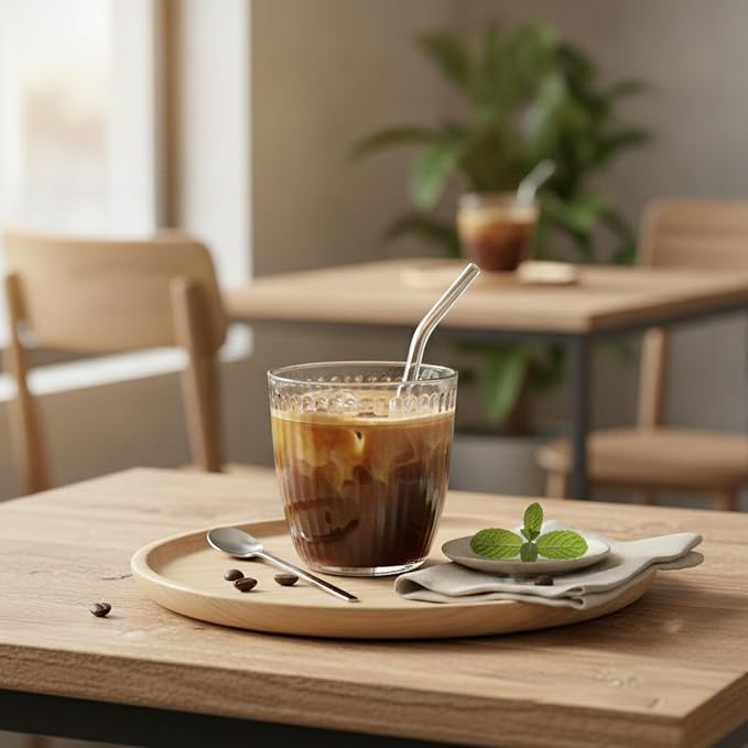 Handleless Glass Mug with Vertical Stripes - Image 3