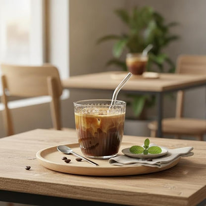 Handleless Glass Mug with Vertical Stripes - Image 3