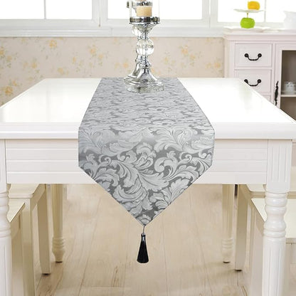 EHouseHome Jacquard Damask Reversible Silver Grey Table Runners - Image 6