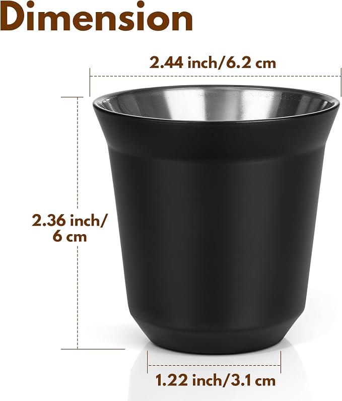 RECAPS 80ml Stainless Steel Espresso Cups Set | 2 Pack Double Wall 304 - Image 3