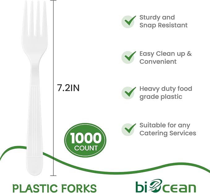Plastic Forks 1000 Count Extra Heavy Duty Disposable Fork Bulk Plastic Forks - Image 2