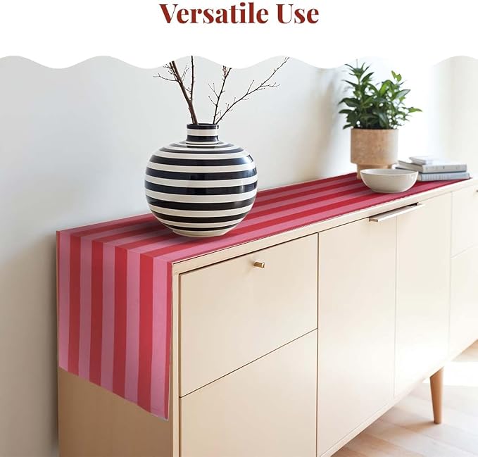 Folkulture Fall Table Runner 72 Inches Long | Pink & Red Vertical Striped | - Image 2