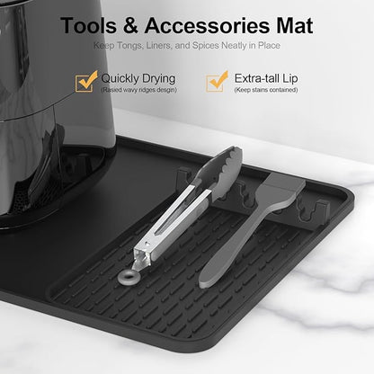 Silicone Heat Resistant Mats for Countertop,24x16 Inch Air Fryer Mat with Kitchen Accessories Holder Pad for Microwave/Oven,Compatible with Ninja/Cosori/Chefman/Toshiba,Kitchen Countertop Protector