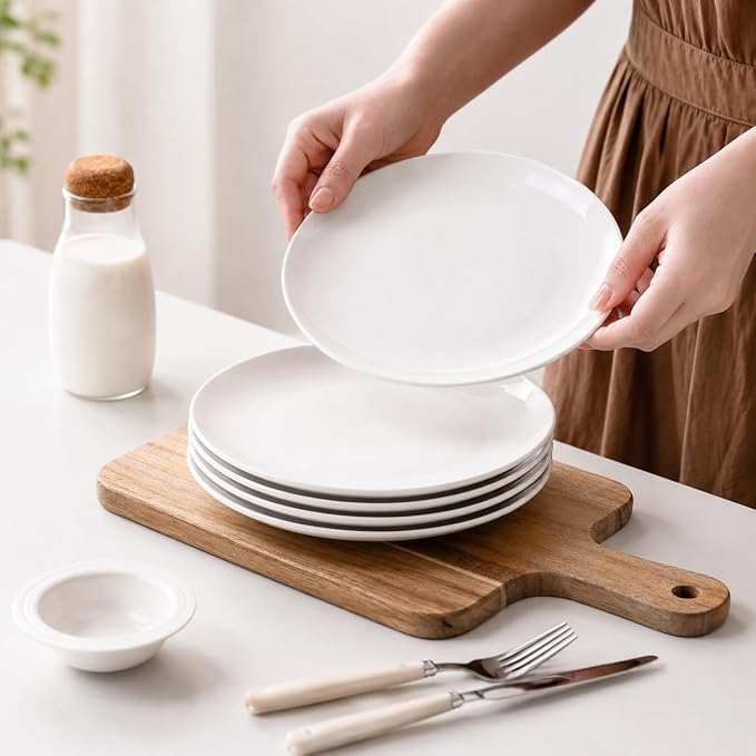 White Salad Plates Set of 6, 8.5 Inch Ceramic Plates – White Porcelain - Image 7