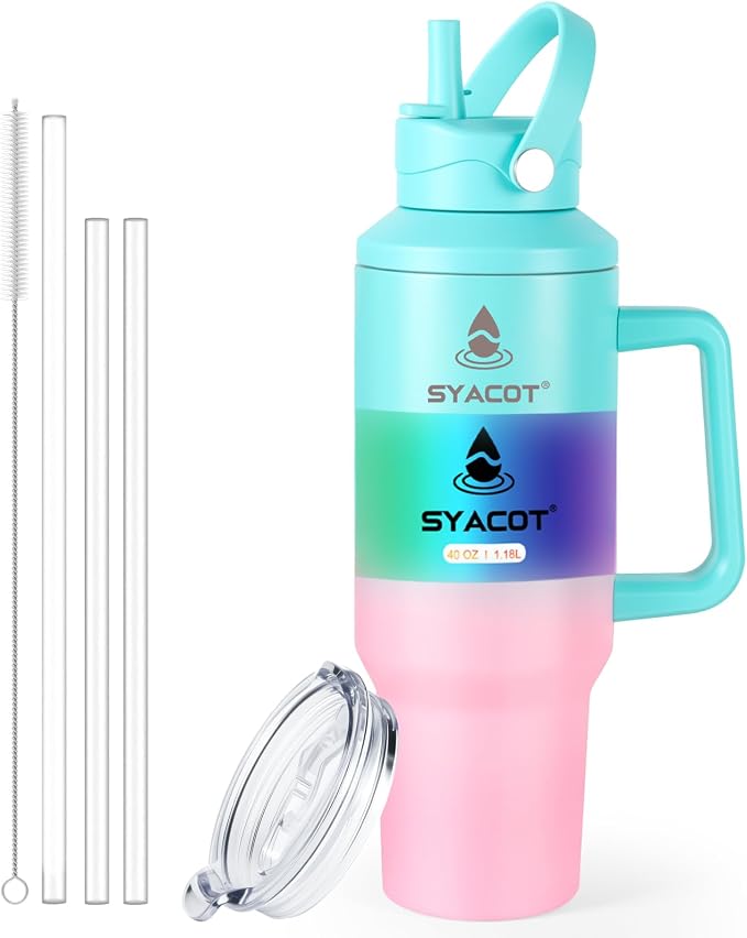 40 oz Tumbler with Handle and Straw or Convert to 40 oz Insulated Water Bottle by SYACOT