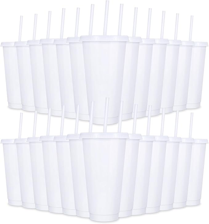 24 Pack Plastic Tumblers With Lids and Straws, Reusable 24 oz Colorful Cups by LEIFEOSH