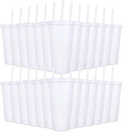24 Pack Plastic Tumblers With Lids and Straws, Reusable 24 oz Colorful Cups by LEIFEOSH