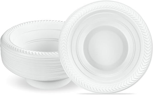 PLASTICPRO 200 PCS White Plastic Soup Bowls 12 oz Premium Quality Light Weight Dishes Disposable Plastic Bowls for Parties Weddings