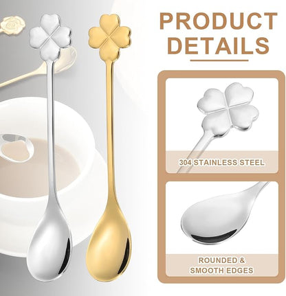 PATIKIL 4pcs Coffee Spoons, Four Leaf Grass Tea Spoons 304 Stainless Steel - Image 3