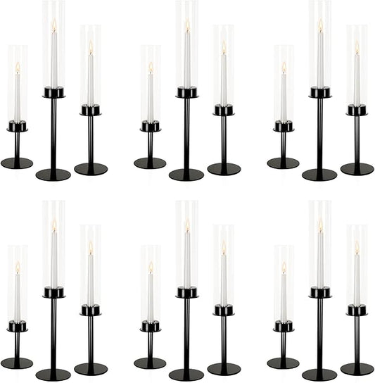 Hurricane Candle Holders Metal Candlestick Holder for Glass Taper Tall Candle Holders with Crystal Chimney Tube Candles Stands for Home Decor, Christmas, Dinning (18, Black)