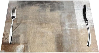 Placemats Set of 6 Taupe Grey Brown Place Mats Beige Ombre Modern Rustic Woven Table Mats Washable Abstract Art Print PVC Placemat for Dining Kitchen Decor Indoor Outdoor, 12 x 18 Inch