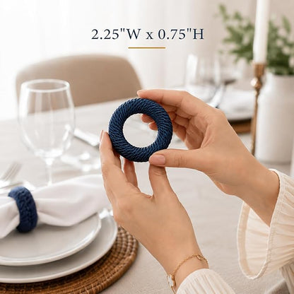 Blue Napkin Rings Set of 12, Rustic Boho Rayon | Rayon over plastic core - Image 4