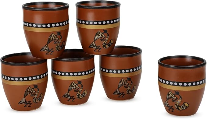 Handmade Ceramic Kulhad Tea Cups Set of 6, Glazed Kulhar Cups, Desi Tea by Serv-o-Best