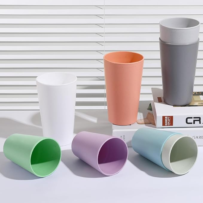 HEYCOME Set of 16 Wheat Straw Cups, Reusable Plastic Cups Sets, Water Glasses - Image 5