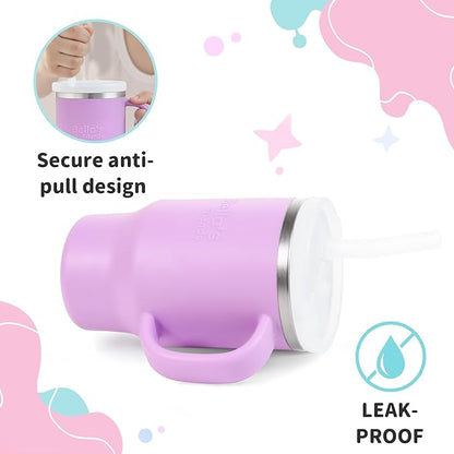 Bella's Friends Handy Mini Tumbler – Adorable 9 oz Toddler Sippy Cup, Stainless Interior & Silicone Body, Leak‑Proof, Dishwasher Safe, Gift for 1-3 Years Old Girls & Boys, 2 Pack, Lilac&Azure Blue
