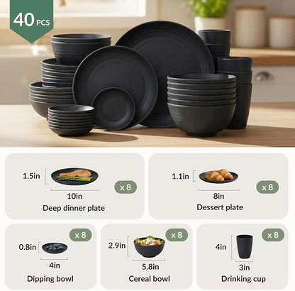 Plates and Bowls Sets, 40-Piece Modern Wheat Straw Dinnerware Sets - Image 2