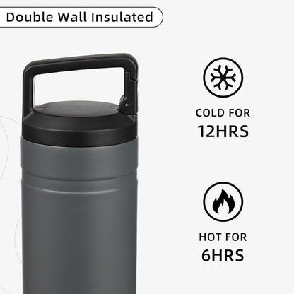 BJPKPK Insulated Water Bottle with 2 Lids,20 oz Double Wall Stainless Steel Vacuum Tumbler Travel Coffee Mug,Wide Mouth Thermal Cup,Grey